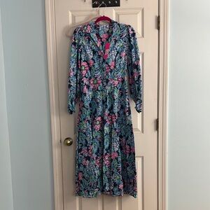 Lilly Pulitzer Mira Stretch Blue and Pink Long Sleeve Sundress